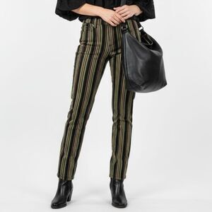 Arden B Green & Black Striped Velvet Soft Retro Flair Pants 8